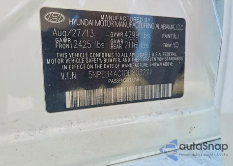 2013 Hyundai Sonata Gls z USA, uszkodzony, nr VIN 5NPEB4AC1DH803277